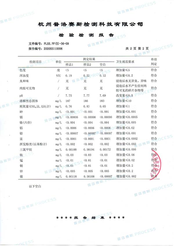 卫生级消防水永盛球阀检测报告
